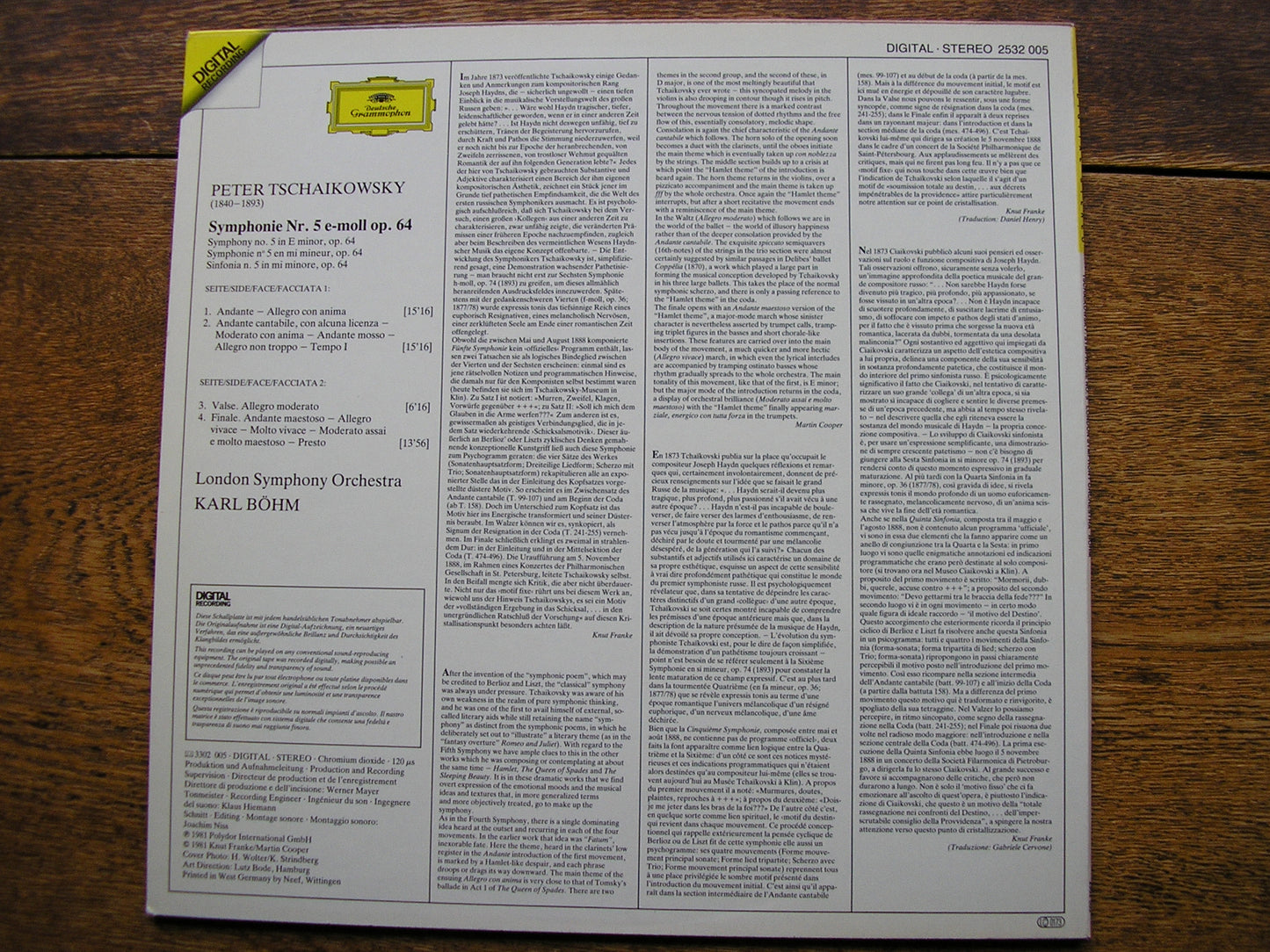 TCHAIKOVSKY: SYMPHONY No. 5   BOHM / LONDON SYMPHONY   2532 005