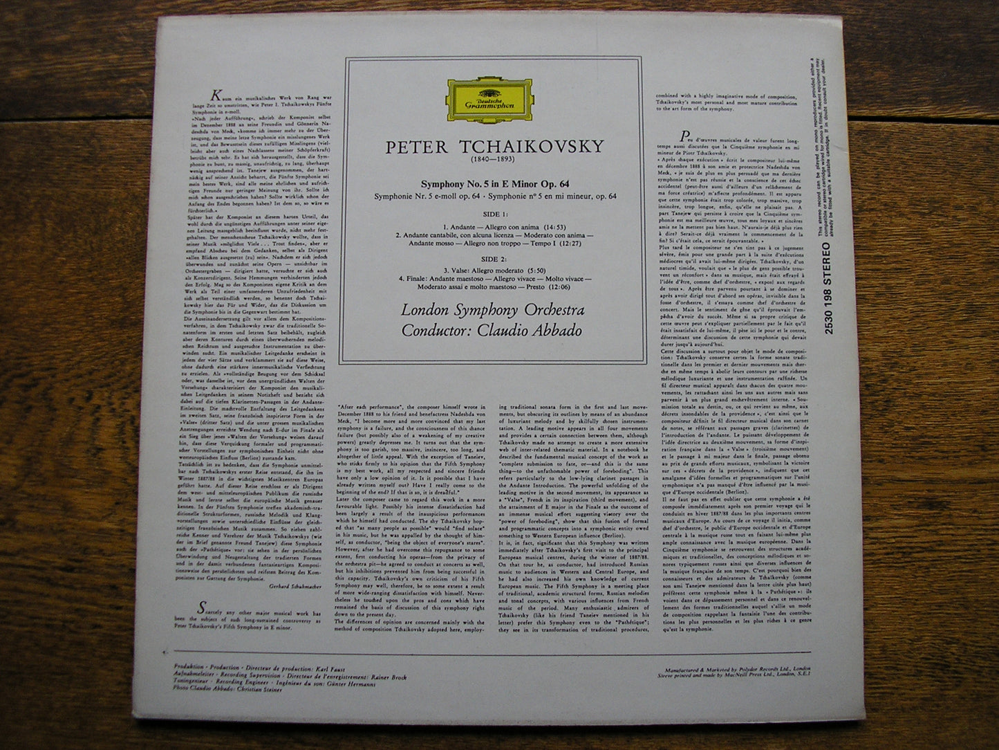TCHAIKOVSKY: SYMPHONY No. 5   ABBADO / LONDON SYMPHONY  2530 198