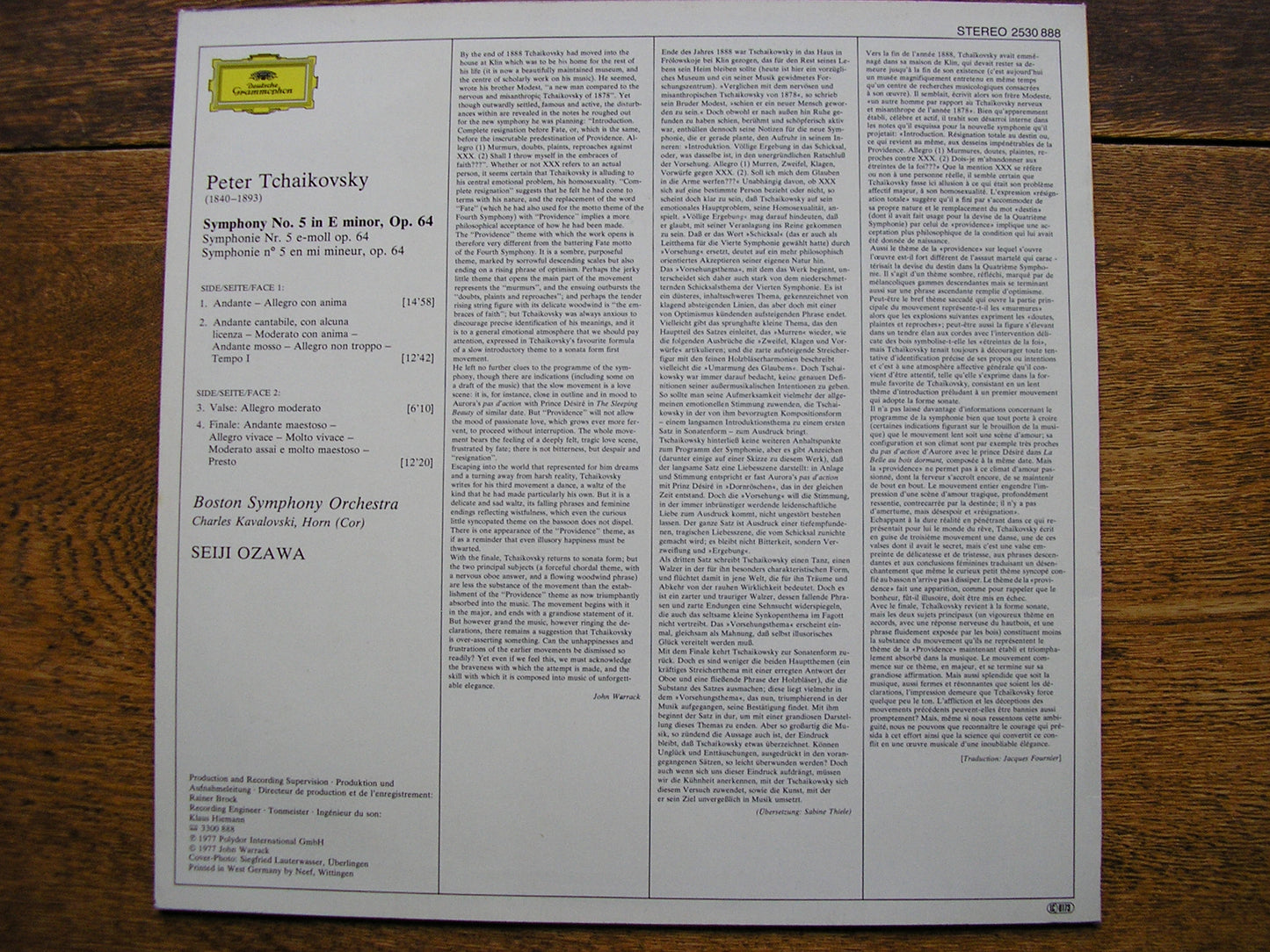 TCHAIKOVSKY: SYMPHONY No. 5  OZAWA / BOSTON SYMPHONY   2530 888