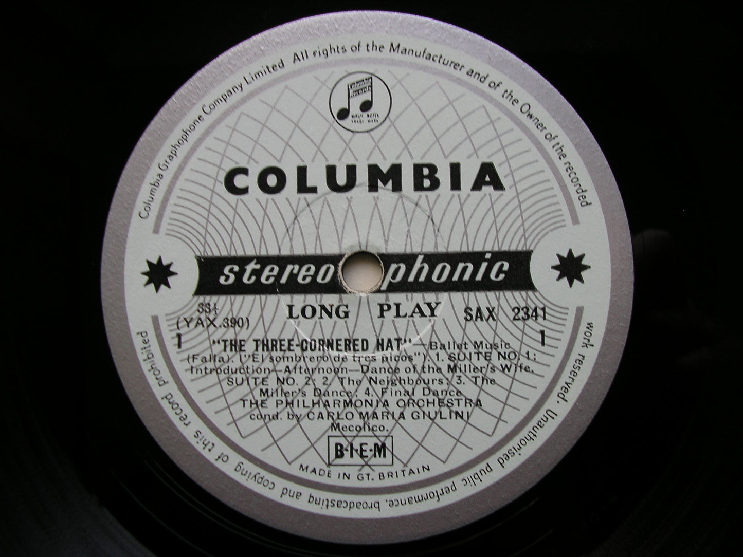 RAVEL: DAPHNIS & CHLOE Suite No. 2 / ALBORADA / FALLA: THREE CORNERED HAT    GIULINI / PHILHARMONIA    SAX 2341