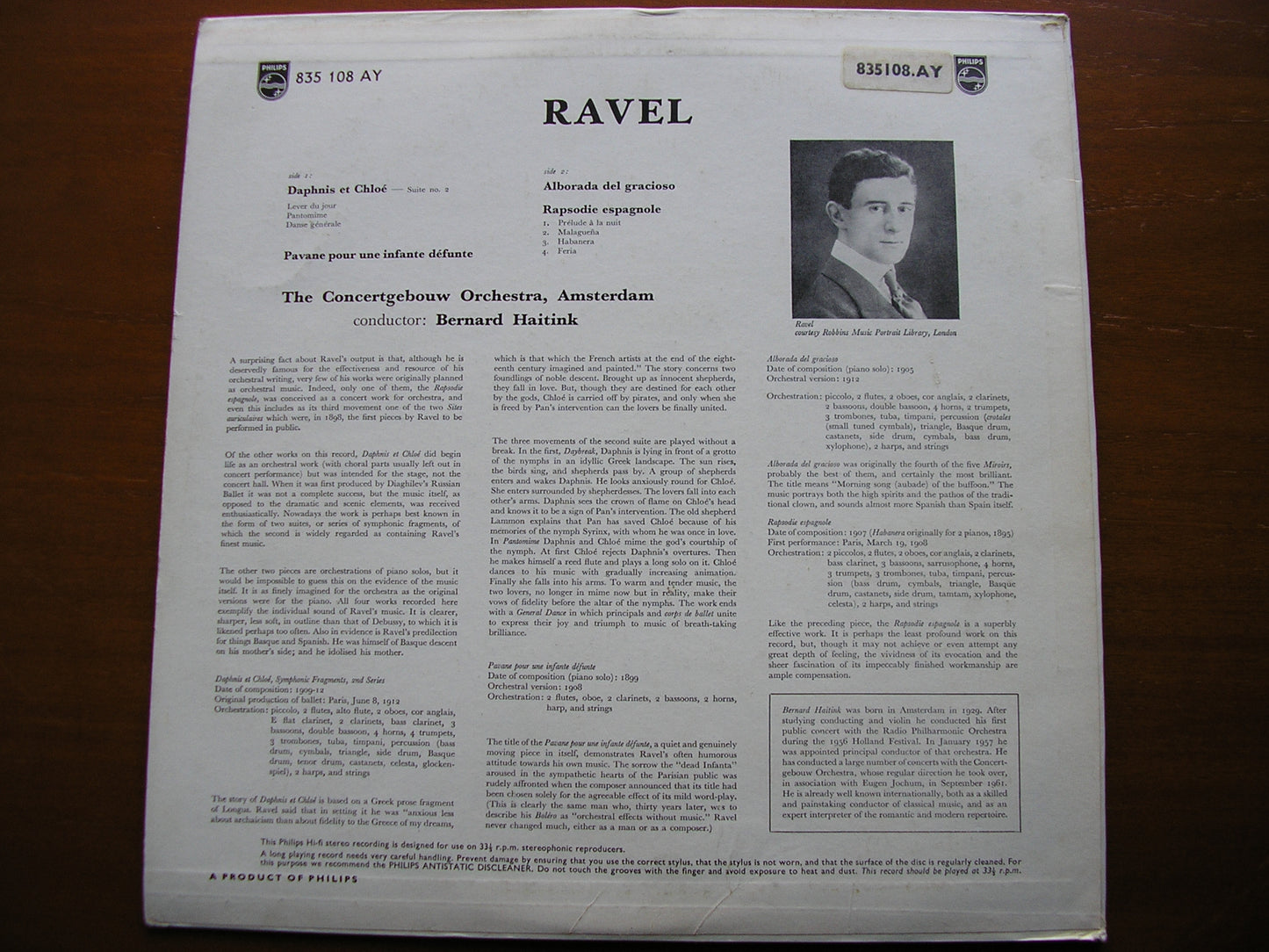 RAVEL: DAPHNIS & CHLOE Suite No. 2 / RAPSODIE ESPAGNOLE / ALBORADA / PAVANE    HAITINK / CONCERTGEBOUW ORCHESTRA   835 108