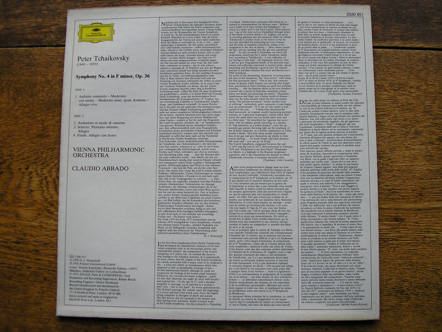 TCHAIKOVSKY: SYMPHONY No. 4   ABBADO / VIENNA PHILHARMONIC  2530 651