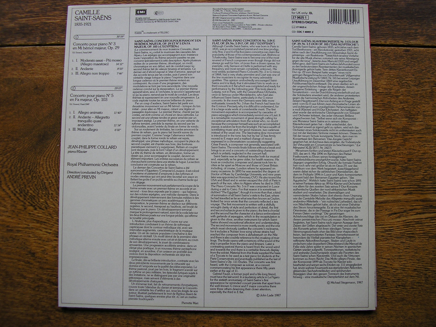 SAINT - SAENS: PIANO CONCERTOS Nos. 3 & 5   COLLARD / ROYAL PHILHARMONIC / PREVIN   270625