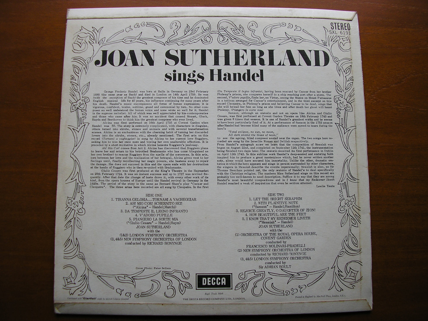 JOAN SUTHERLAND SINGS HANDEL     SUTHERLAND / BONYNGE / BOULT / MOLINARI-PRADELLI    SXL 6191