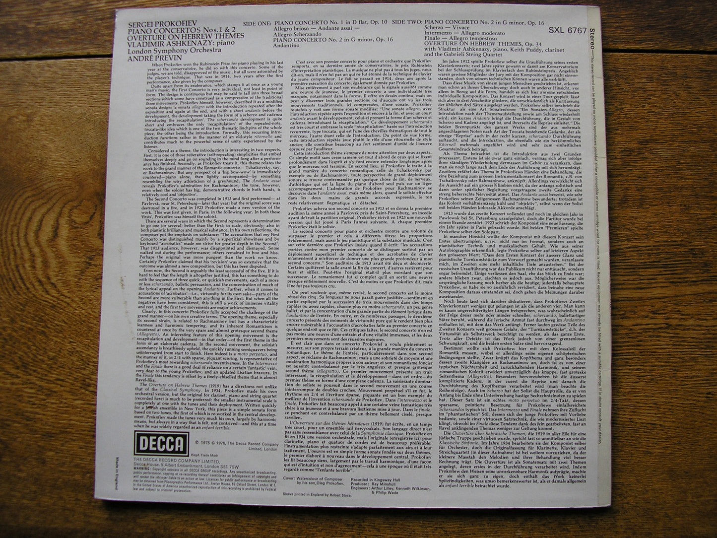 PROKOFIEV: PIANO CONCERTOS Nos. 1 & 2  ASHKENAZY / LONDON SYMPHONY / PREVIN    SXL 6767
