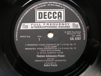 PROKOFIEV: PIANO CONCERTOS Nos. 1 & 2  ASHKENAZY / LONDON SYMPHONY / PREVIN    SXL 6767
