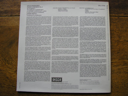 PROKOFIEV: PIANO CONCERTO No. 3 / CLASSICAL SYMPHONY  ASHKENAZY / LONDON SYMPHONY / PREVIN   SXL 6768