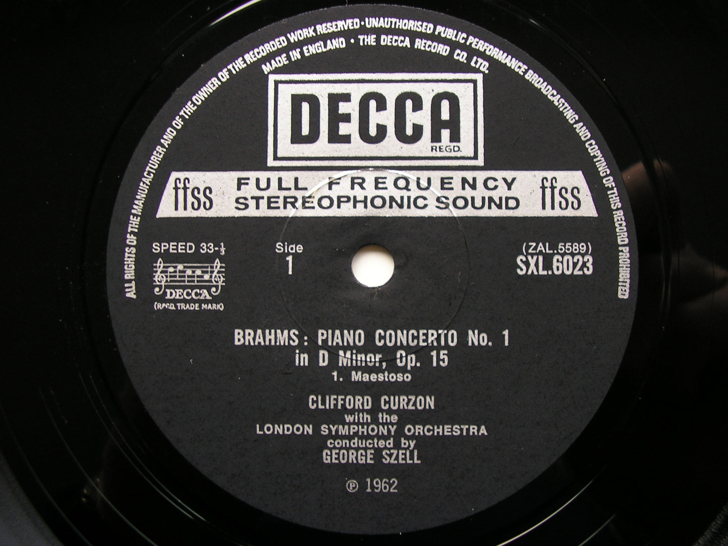 BRAHMS: PIANO CONCERTO No. 1   CURZON / LONDON SYMPHONY / SZELL   SXL 6023