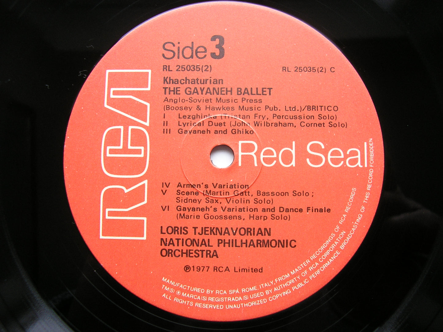 KHACHATURIAN: GAYANEH  complete ballet     TJEKNAVORIAN / NATIONAL PHILHARMONIC ORCHESTRA   2LP      RL 25035