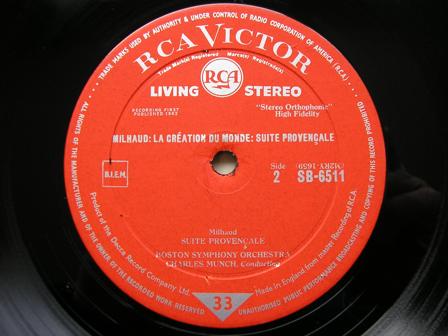 MILHAUD: LA CREATION DU MONDE / SUITE PROVENCALE   MUNCH / BOSTON SYMPHONY   SB 6511
