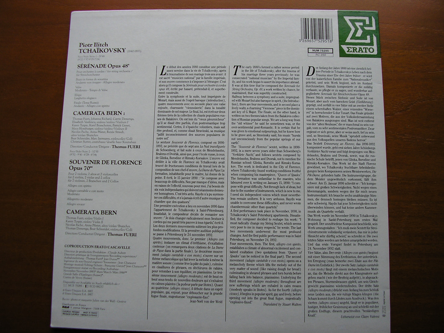 TCHAIKOVSKY: SERENADE FOR STRINGS / SOUVENIR DE FLORENCE   CAMERATA BERN / FURI    NUM 75295