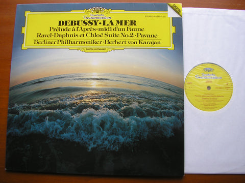 DEBUSSY: LA MER / PRELUDE / RAVEL: PAVANE / DAPHNIS & CHLOE Suite No. 2    KARAJAN / BERLIN PHILHARMONIC   413 589