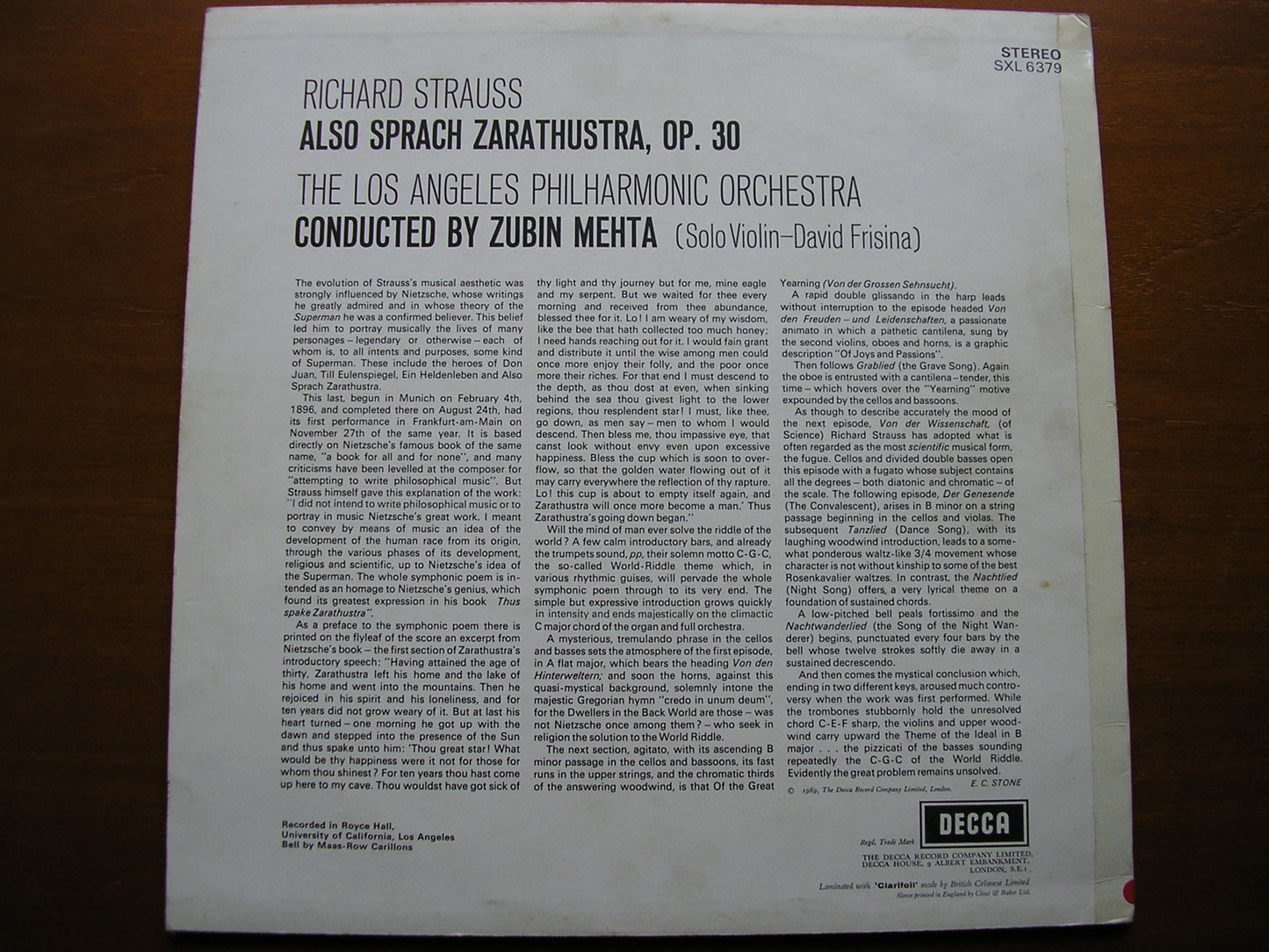 STRAUSS: ALSO SPRACH ZARATHUSTRA    ZUBIN MEHTA / LOS ANGELES PHILHARMONIC   SXL 6379
