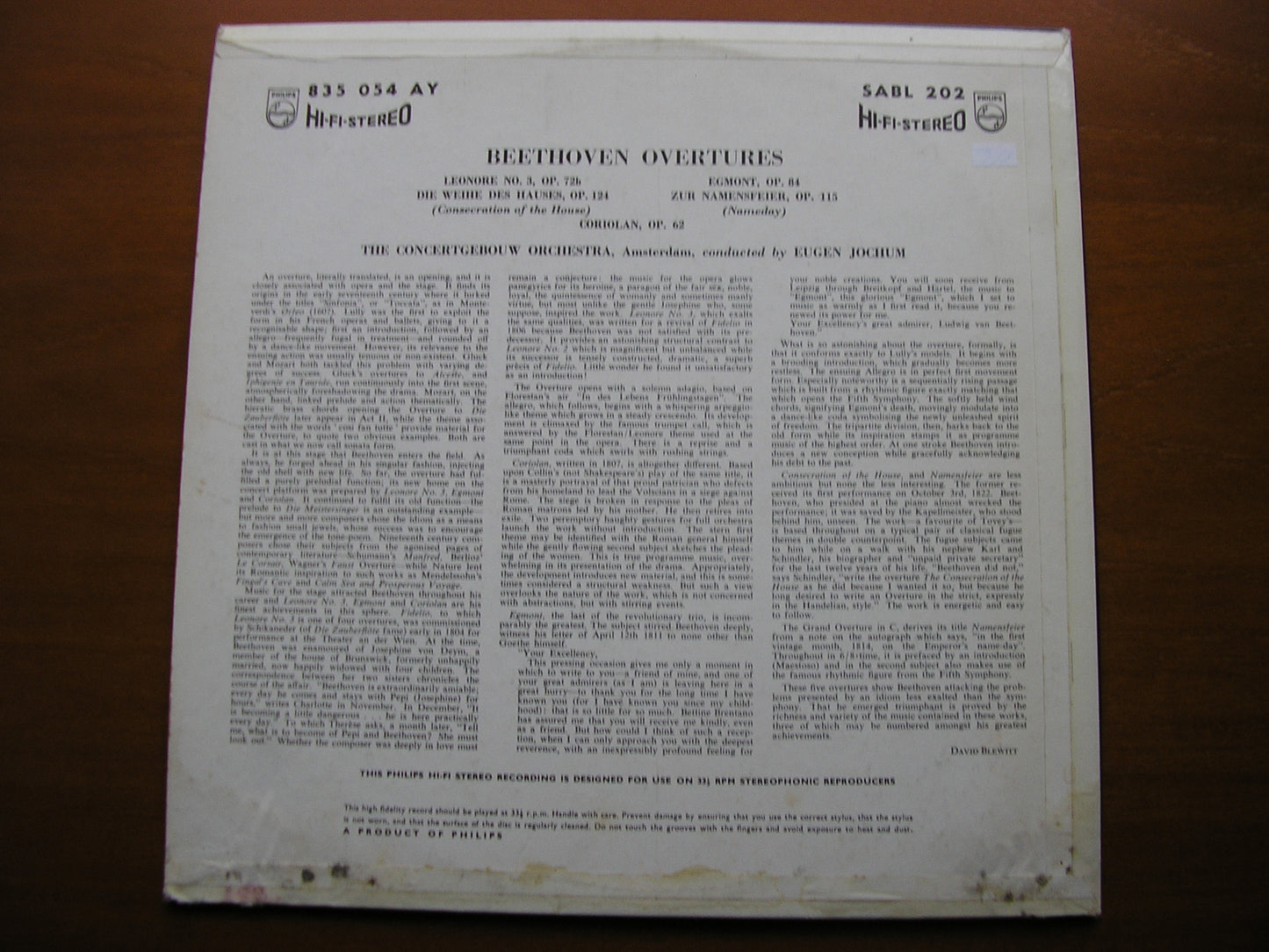 BEETHOVEN: FIVE OVERTURES     JOCHUM / CONCERTGEBOUW ORCHESTRA    SABL 202