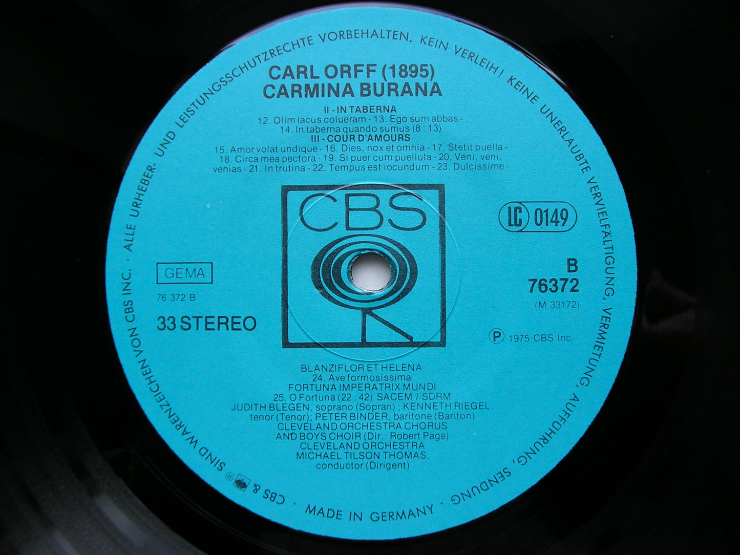 ORFF: CARMINA BURANA  SOLOISTS / CLEVELAND ORCHESTRA / TILSON THOMAS  76372