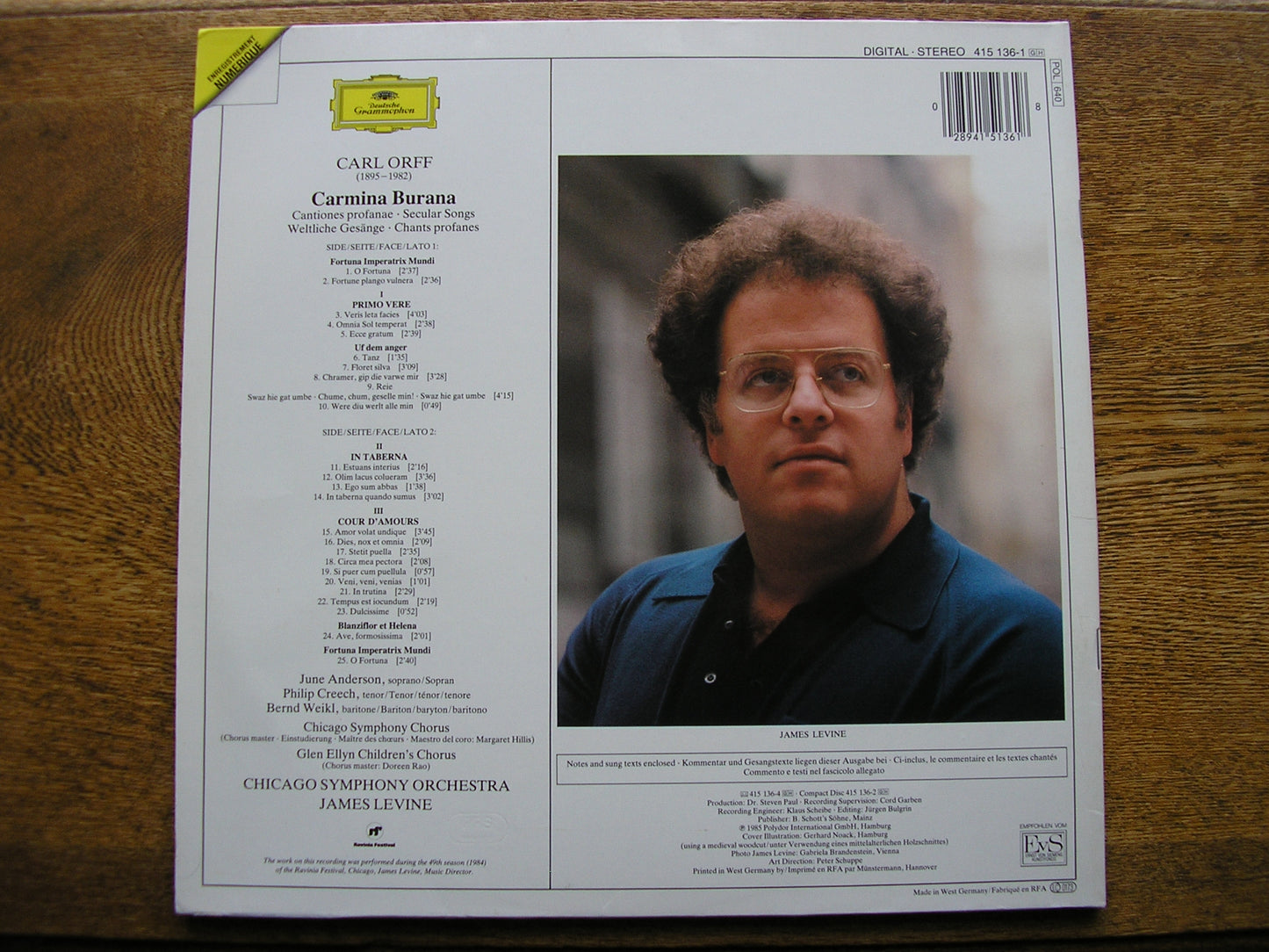 ORFF: CARMINA BURANA  SOLOISTS / CHICAGO SYMPHONY / LEVINE   415 136