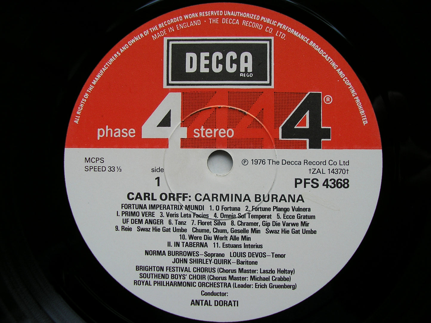 ORFF: CARMINA BURANA  SOLOISTS / ROYAL PHILHARMONIC / ANTAL DORATI   PFS 4368