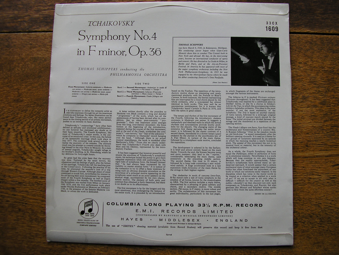 TCHAIKOVSKY: SYMPHONY No. 4  SCHIPPERS / PHILHARMONIA   33CX 1609