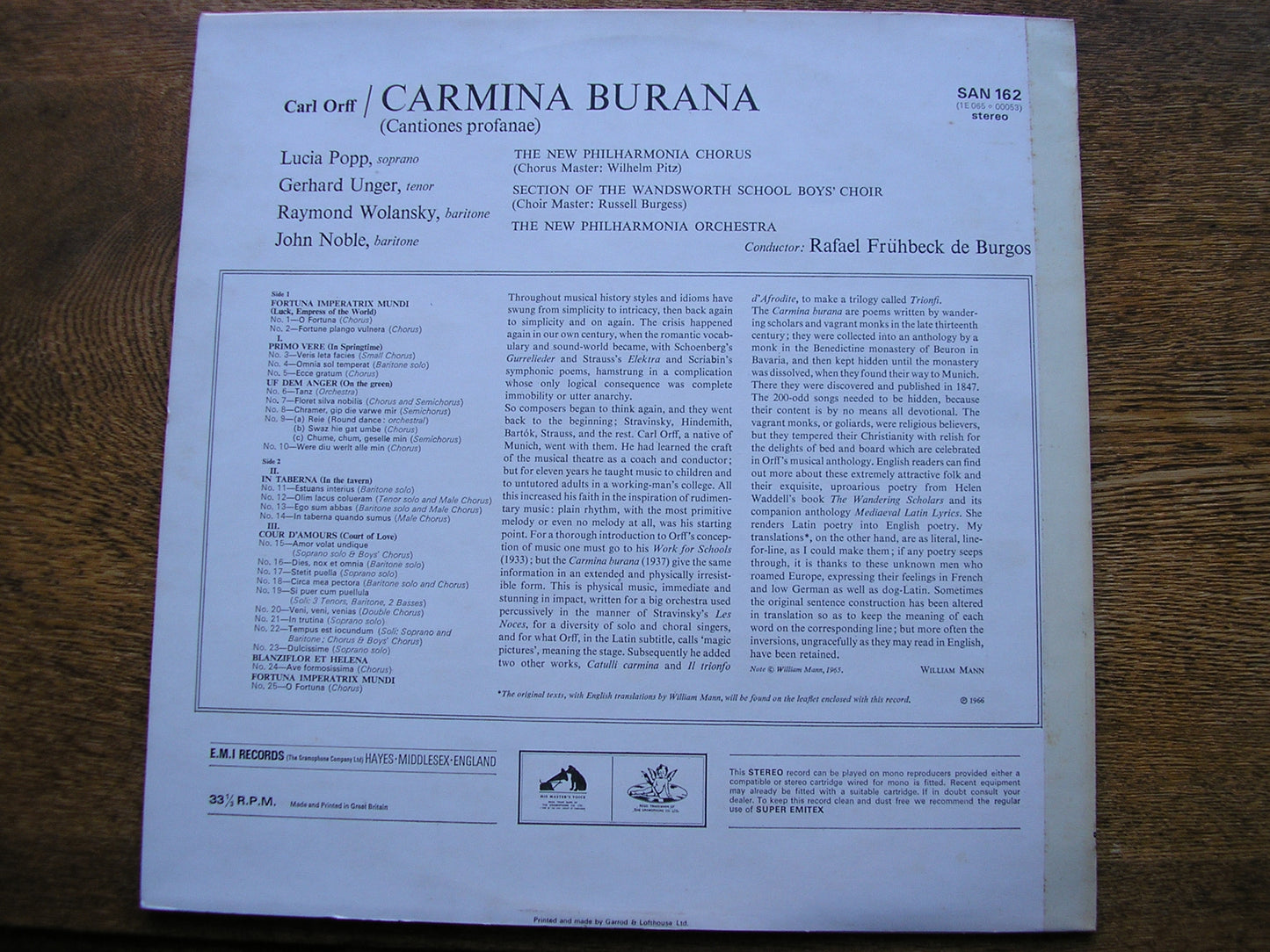 ORFF: CARMINA BURANA  SOLOISTS / NEW PHILHARMONIA / DE BURGOS   SAN 162