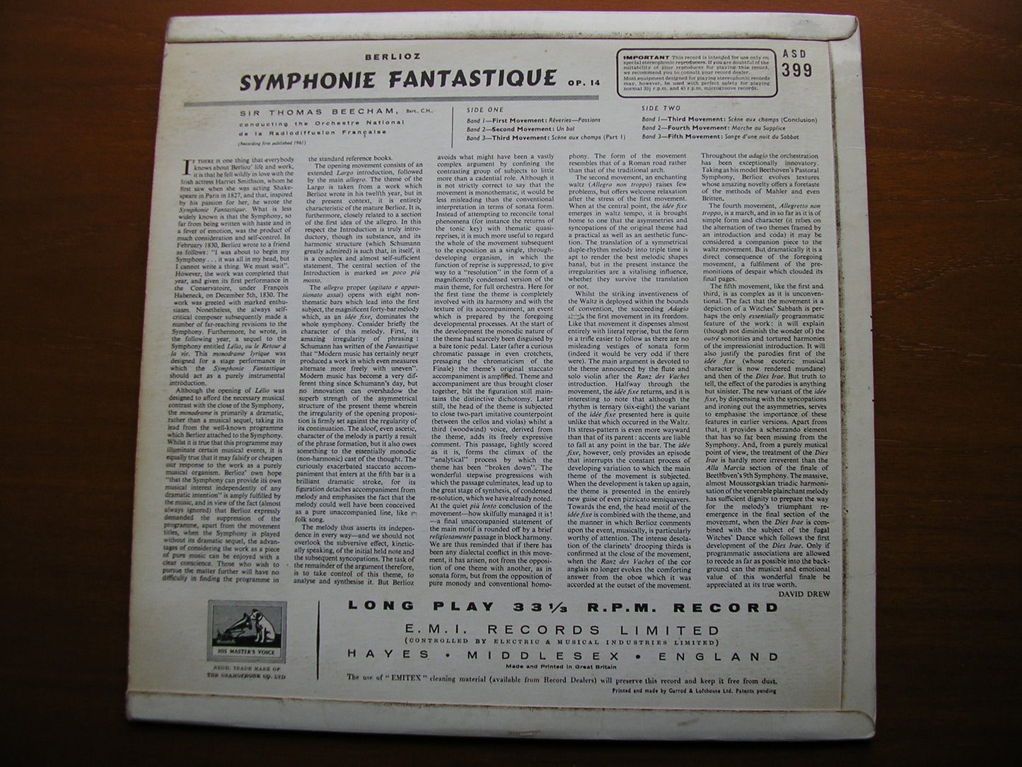 BERLIOZ: SYMPHONIE FANTASTIQUE  BEECHAM / FRENCH NATIONAL RADIO ORCHESTRA  ASD 399
