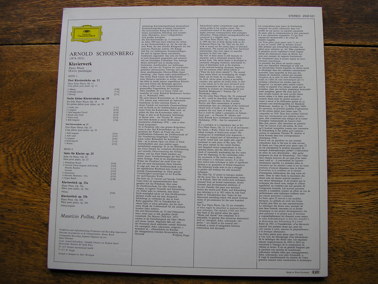 SCHOENBERG: THE PIANO MUSIC    MAURIZIO POLLINI   2530 531