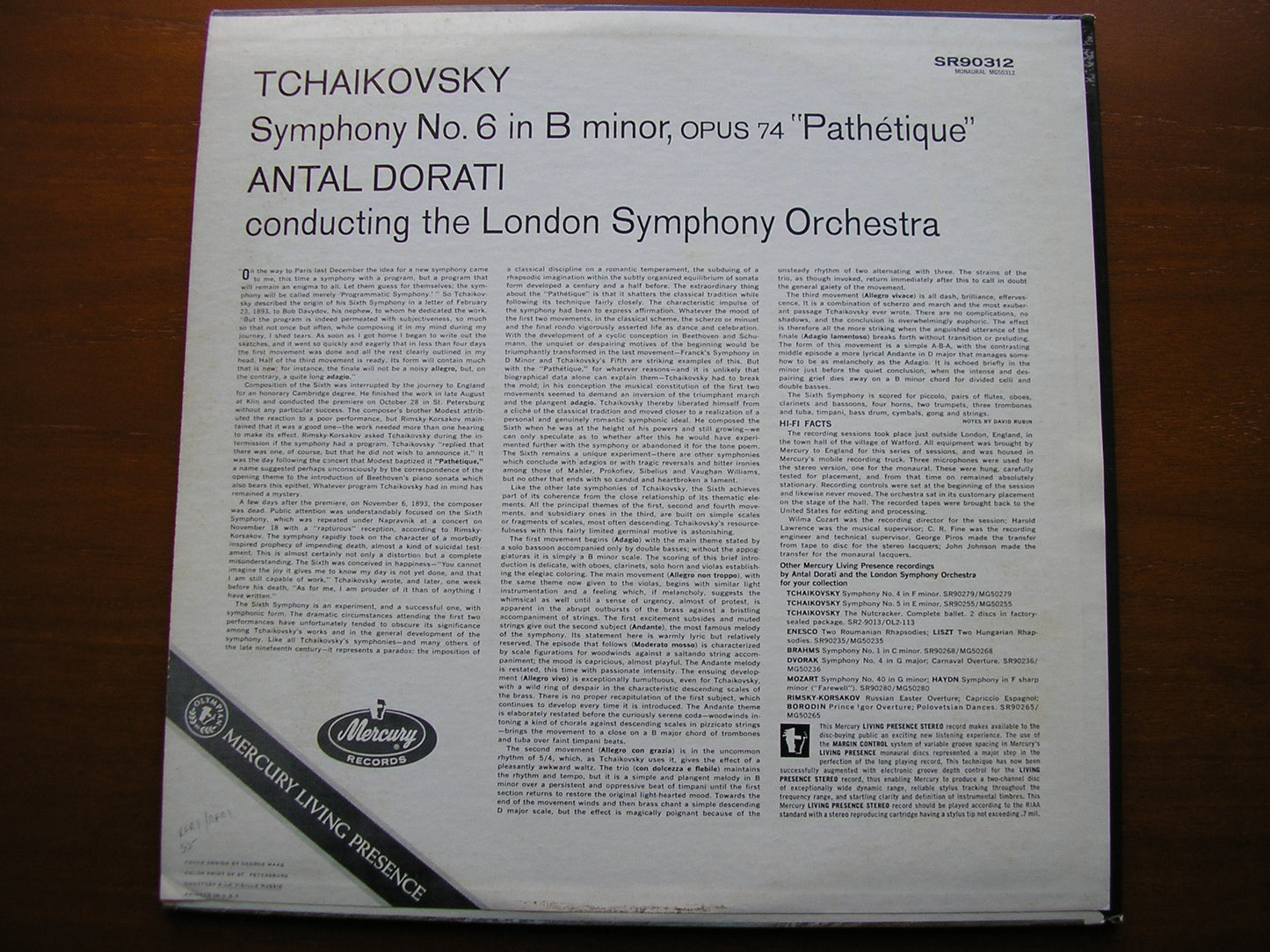 TCHAIKOVSKY: SYMPHONY No. 6 'Pathetique'   DORATI / LONDON SYMPHONY   SR90312