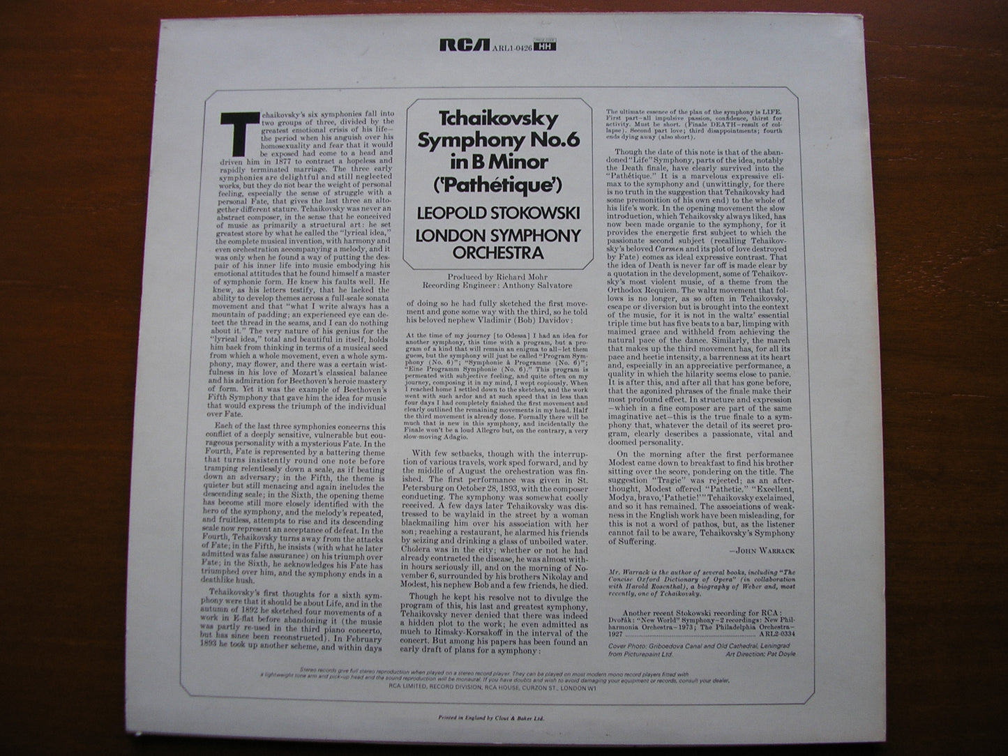 TCHAIKOVSKY: SYMPHONY No. 6 'Pathetique'   STOKOWSKI / LONDON SYMPHONY   ARL1-0426