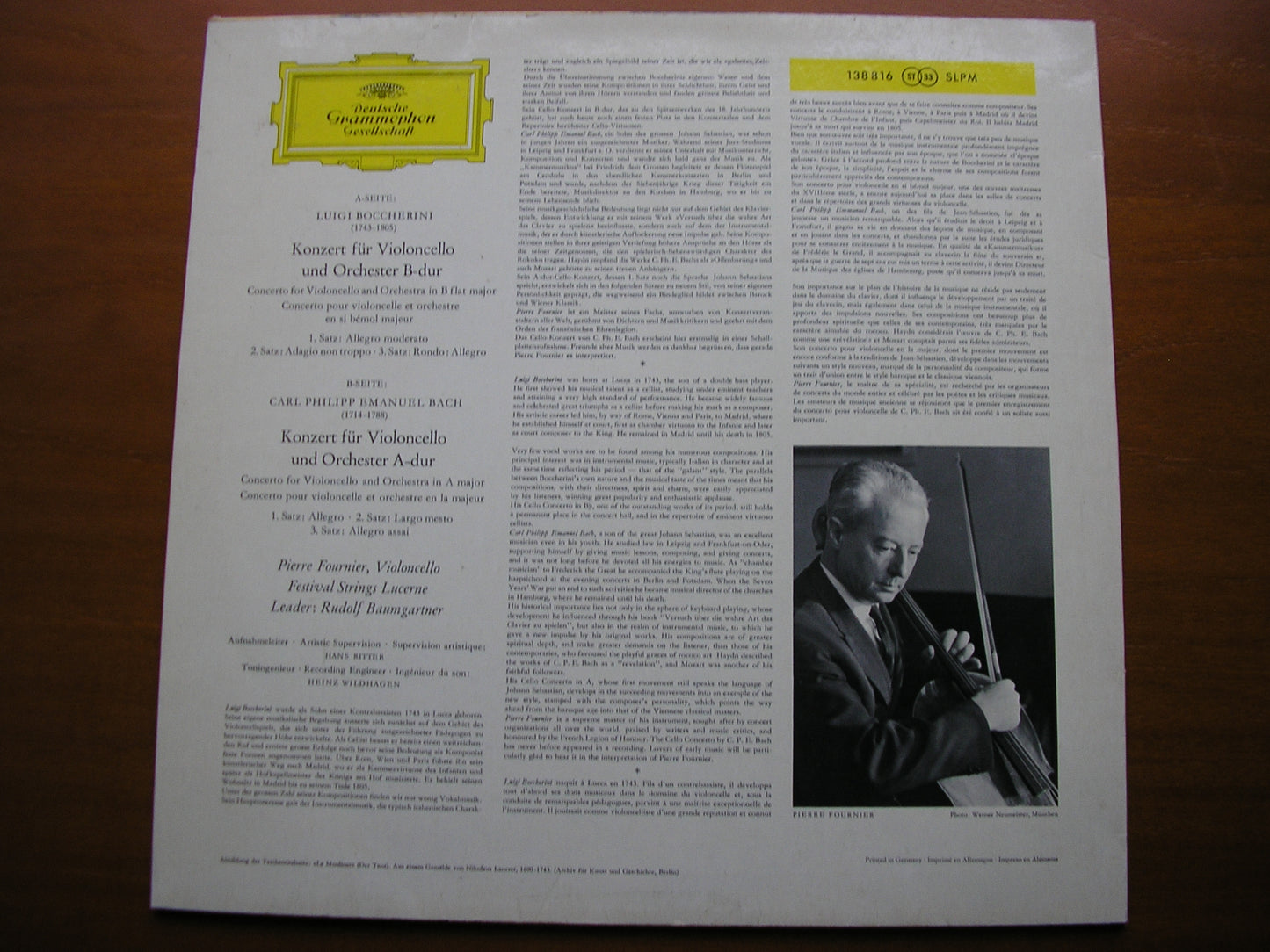 BOCCHERINI & CPE BACH: CELLO CONCERTOS      FOURNIER / FESTIVAL STRINGS LUCERNE / BAUMGARTNER     138 816