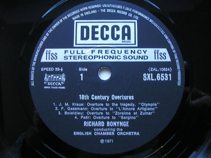 18th CENTURY OVERTURES RICHARD BONYNGE / ENGLISH CHAMBER ORCHESTRA SXL 6531
