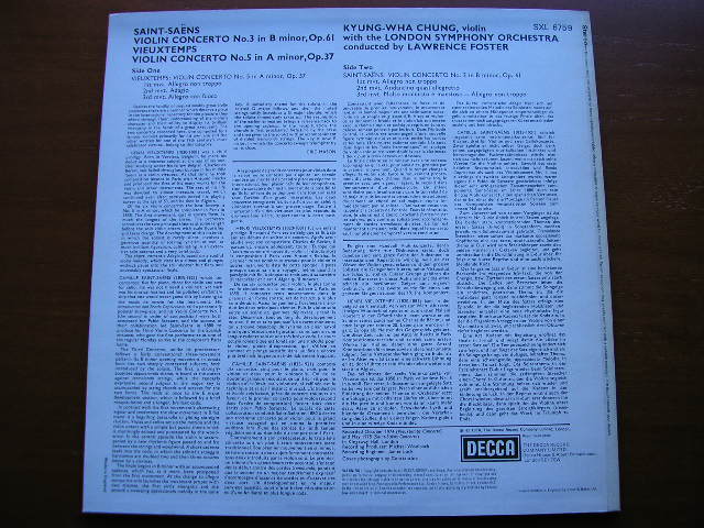 SAINT-SAENS: VIOLIN CONCERTO No. 3 / VIEUXTEMPS: VIOLIN CONCERTO No. 5  CHUNG / LONDON SYMPHONY / FOSTER   SXL 6759