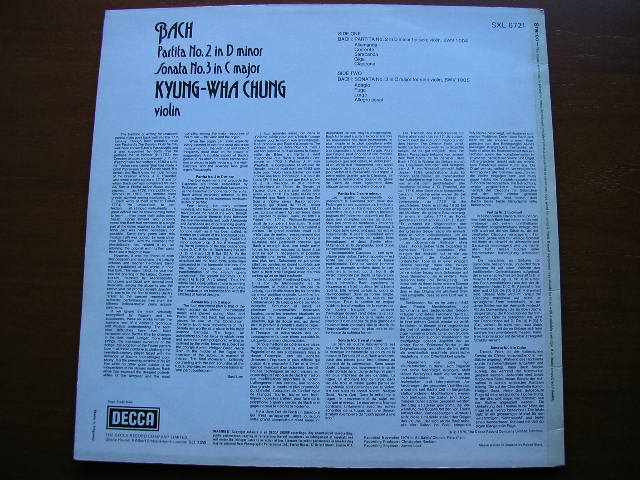SXL 6721  BACH: PARTITA No. 2 / SONATA No. 3   KYUNG-WHA CHUNG