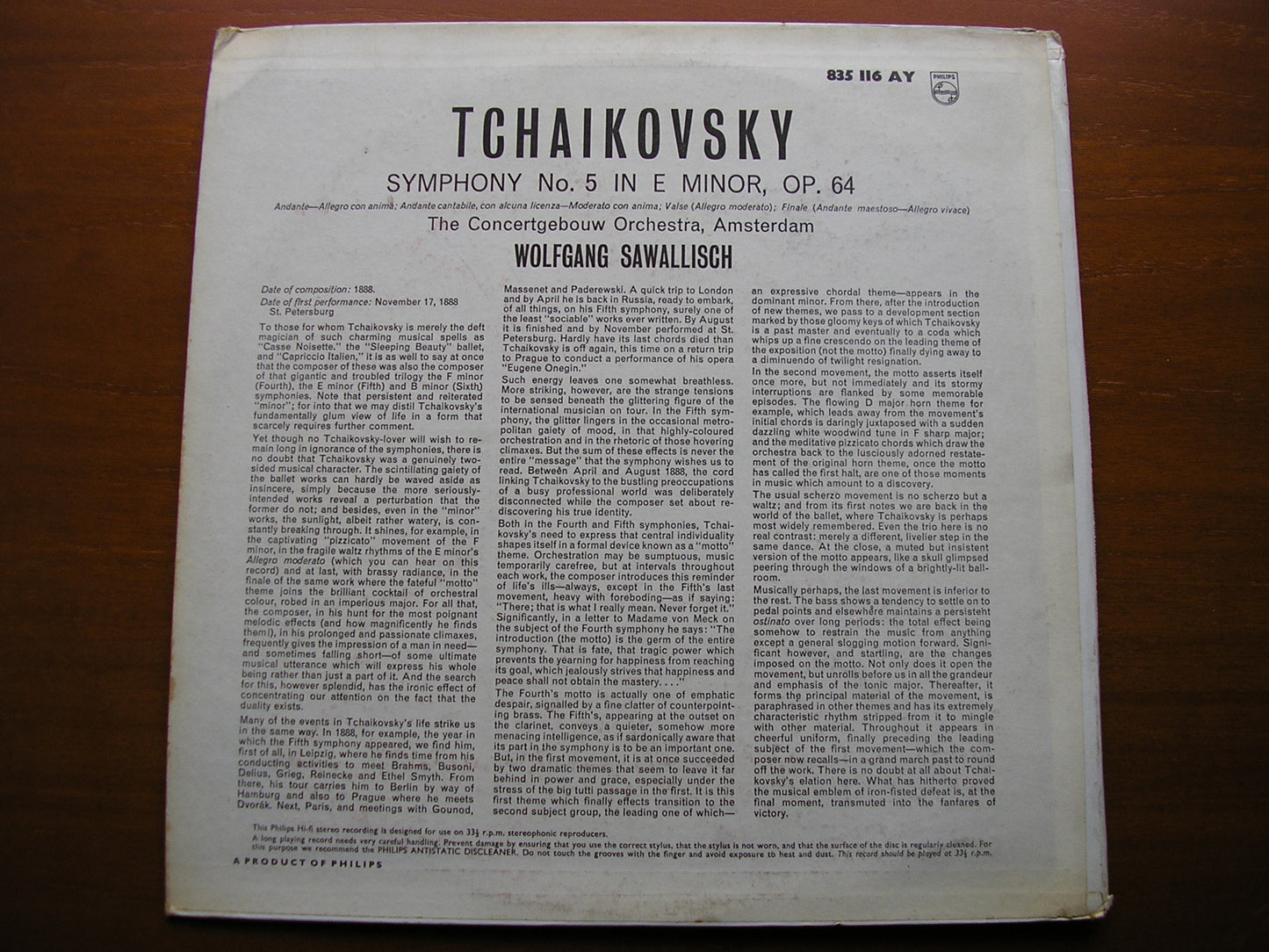 TCHAIKOVSKY: SYMPHONY No. 5   SAWALLISCH / CONCERTGEBOUW AMSTERDAM   835 116 AY