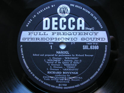 HANDEL: OVERTURES & SINFONIAS      BONYNGE / ENGLISH CHAMBER ORCHESTRA    SXL 6360