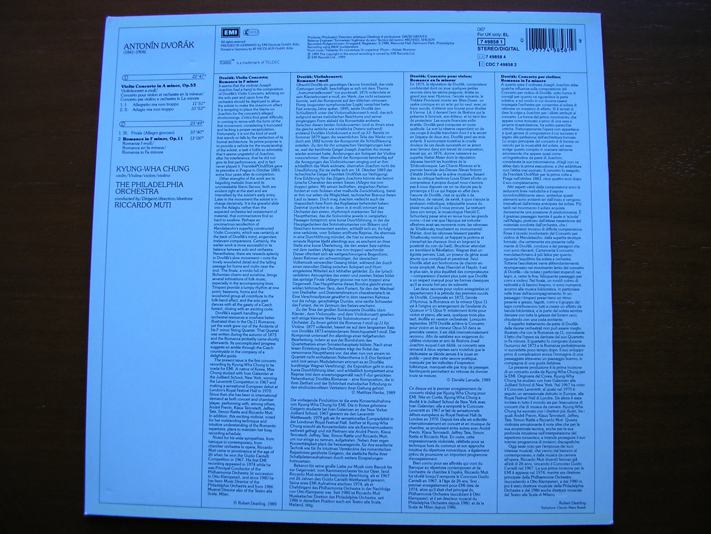 DVORAK: VIOLIN CONCERTO / ROMANCE in F   CHUNG / PHILADELPHIA ORCHESTRA / MUTI   7 49858 1