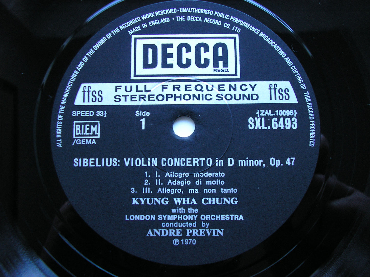 SIBELIUS: VIOLIN CONCERTO / TCHAIKOVSKY: VIOLIN CONCERTO   CHUNG / LONDON SYMPHONY / PREVIN    SXL 6493