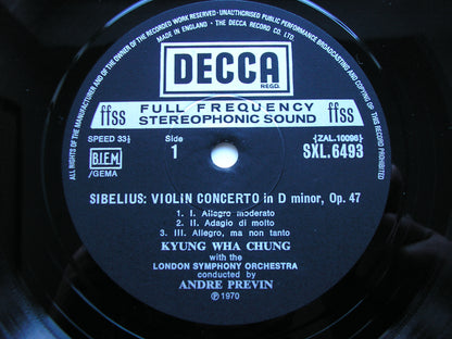 SIBELIUS: VIOLIN CONCERTO / TCHAIKOVSKY: VIOLIN CONCERTO   CHUNG / LONDON SYMPHONY / PREVIN    SXL 6493