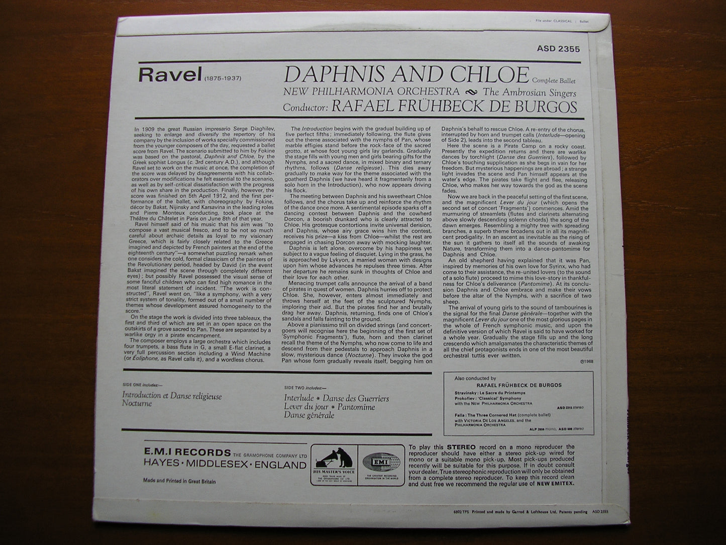 RAVEL: DAPHNIS & CHLOE   DE BURGOS / NEW PHLHARMONIA    ASD 2355