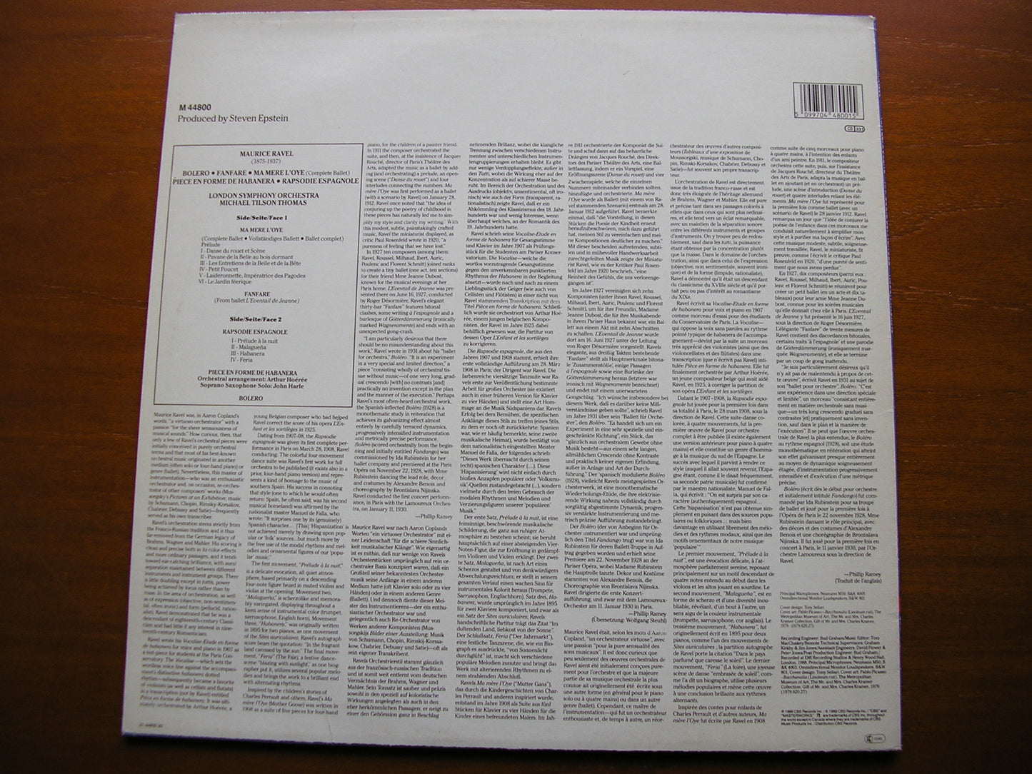 RAVEL: BOLERO / MA MERE L'OYE (Complete Ballet)    TILSON THOMAS / LONDON SYMPHONY   M44800