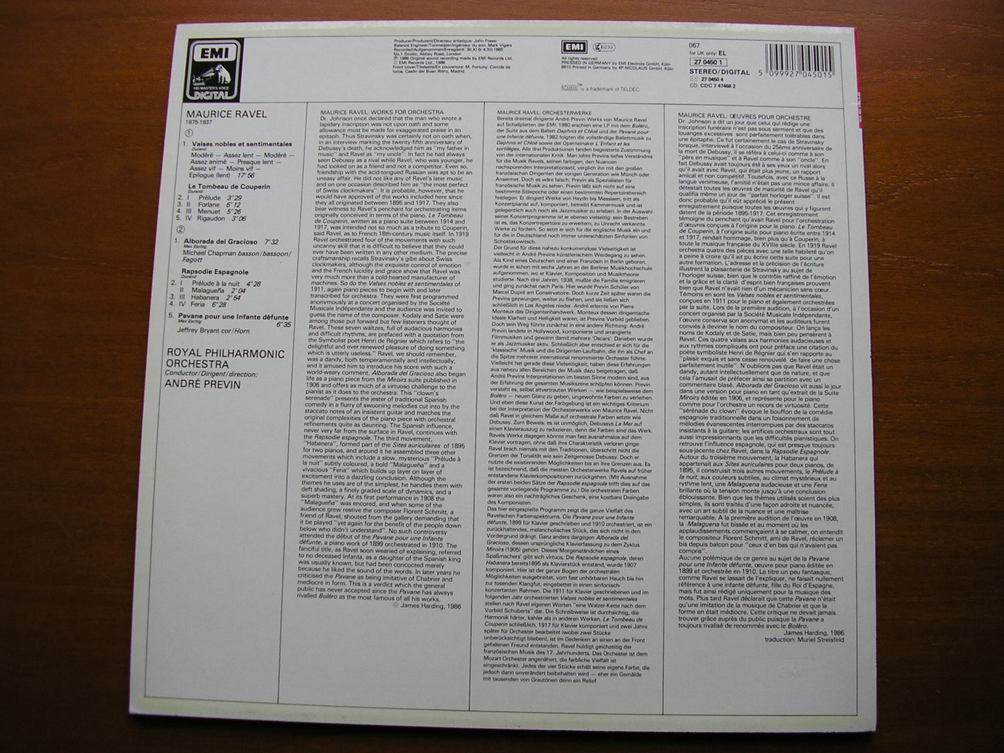 RAVEL: ORCHESTRAL WORKS    PREVIN / ROYAL PHILHARMONIC    27 0450