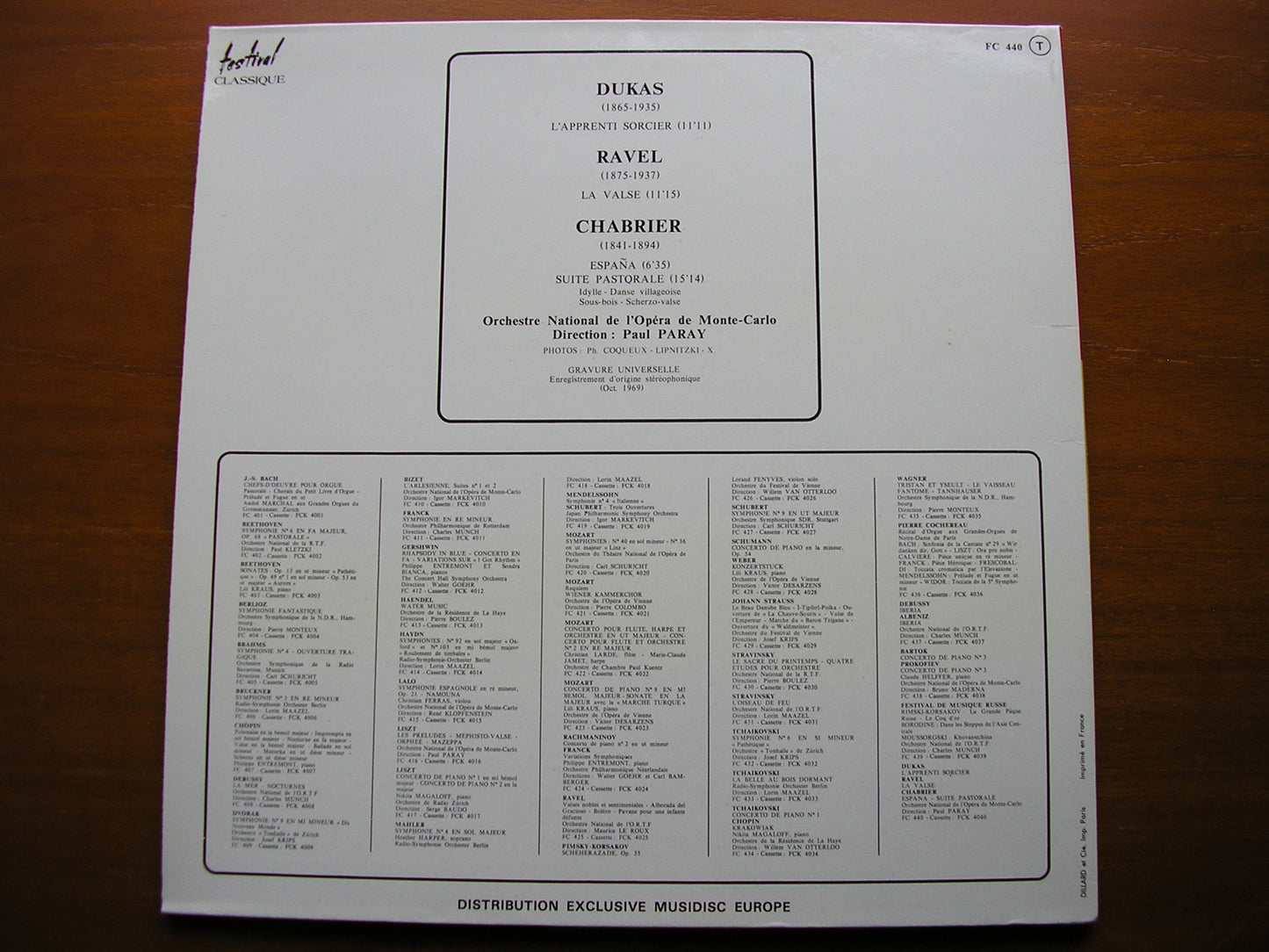 RAVEL: LA VALSE / DUKAS: L'APPRENTI SORCIER / CHABRIER: ESPANA / SUITE PASTORALE   PARAY / MCNOO   FC 440