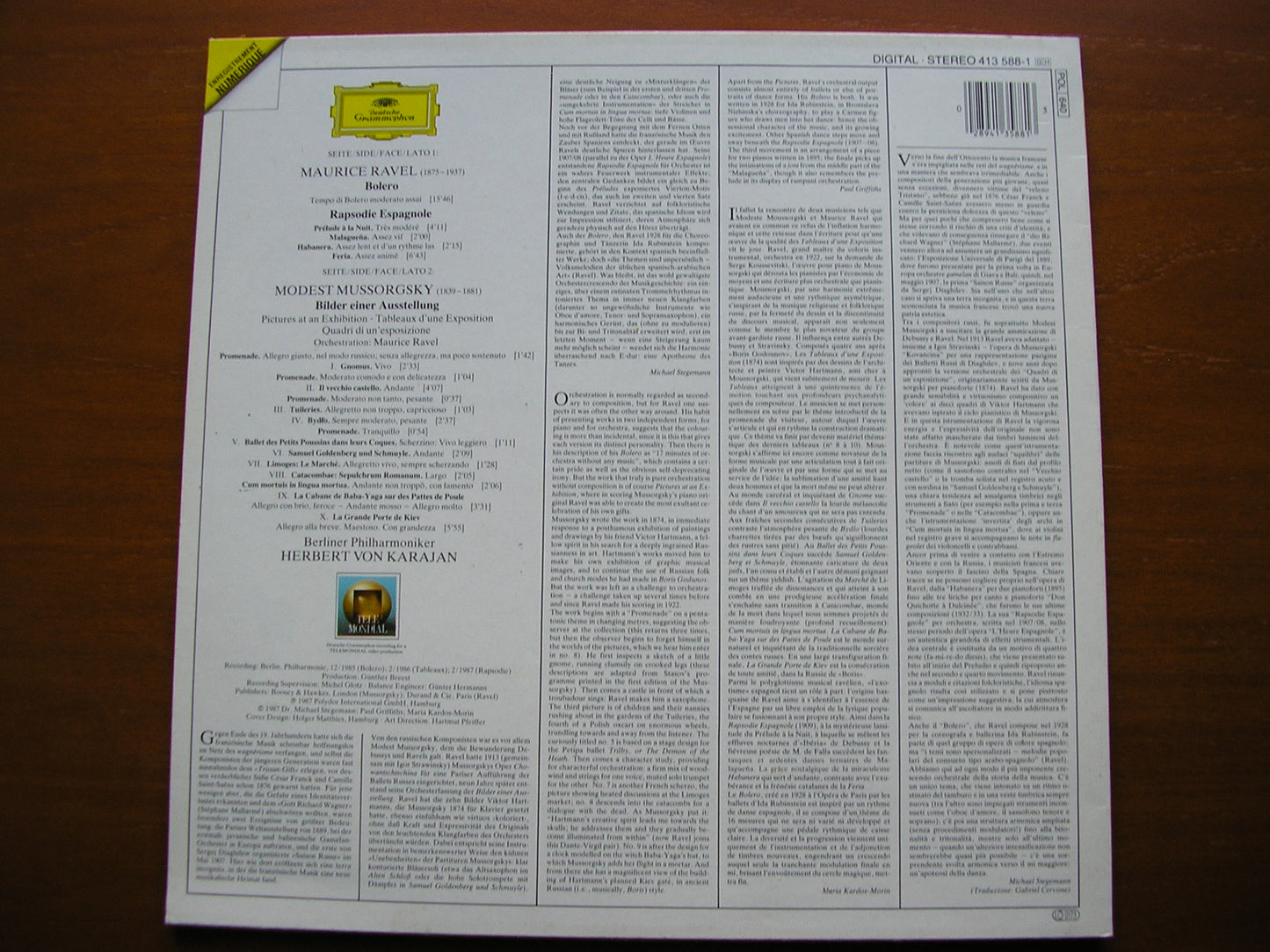 RAVEL: BOLERO / RAPSODIE ESPAGNOLE / MUSSORGSKY: PICTURES AT AN EXHIBITION  KARAJAN / BERLIN PHILHARMONIC  413 588