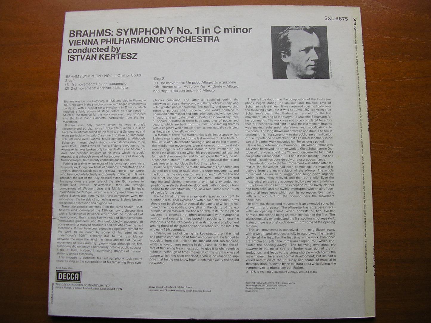 BRAHMS: SYMPHONY No. 1    KERTESZ / VIENNA PHILHARMONIC   SXL 6675