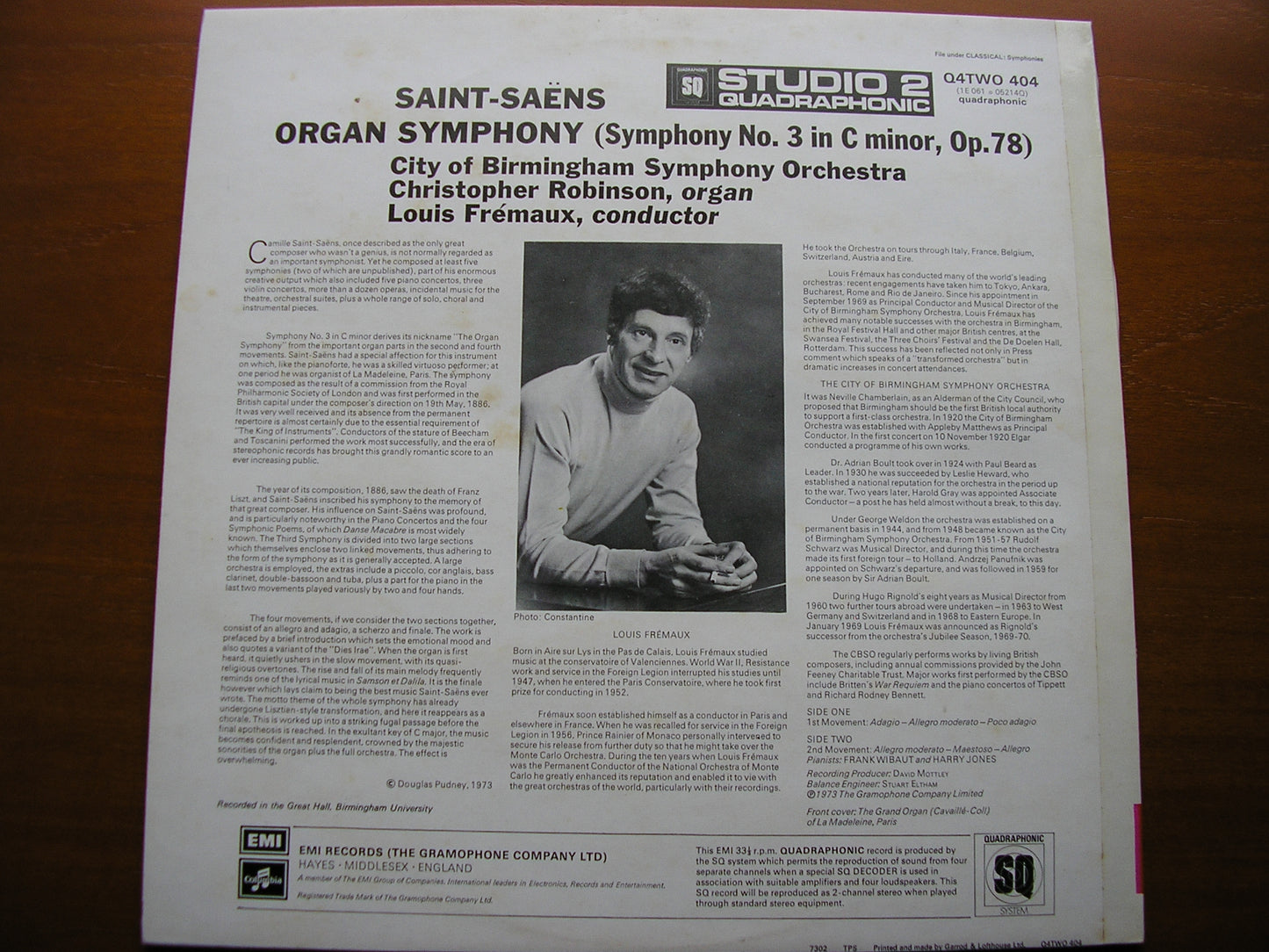 SAINT - SAENS: SYMPHONY No. 3 LOUIS FREMAUX / CITY OF BIRMINGHAM SYMPHONY ORCHESTRA Q4 TWO 404