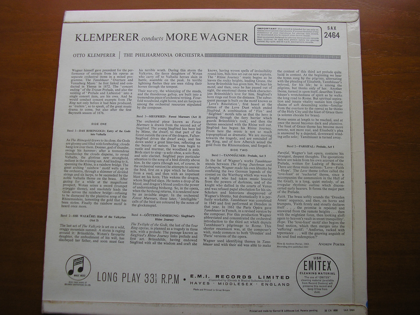 KLEMPERER CONDUCTS MORE WAGNER       KLEMPERER / PHILHARMONIA    SAX 2464