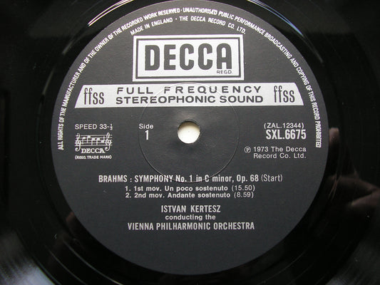 BRAHMS: SYMPHONY No. 1    KERTESZ / VIENNA PHILHARMONIC   SXL 6675