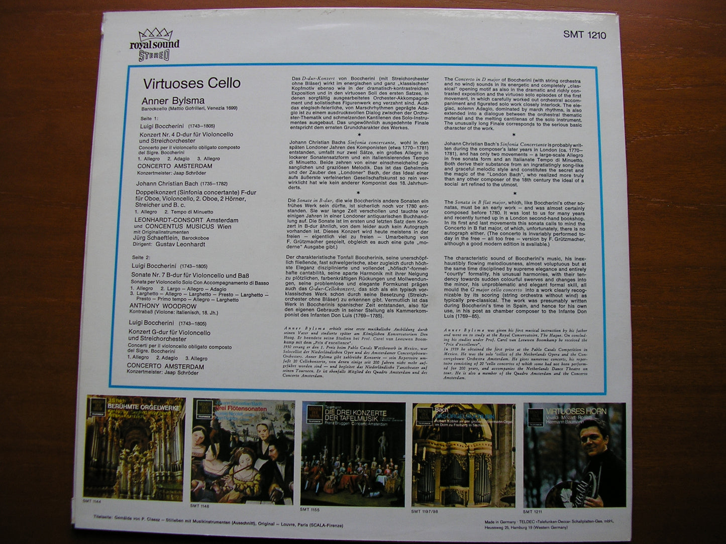 VIRTUOSO CELLO: J C BACH / BOCCHERINI    BYLSMA / CONCERTO AMSTERDAM / SCHRODER   SMT 1210