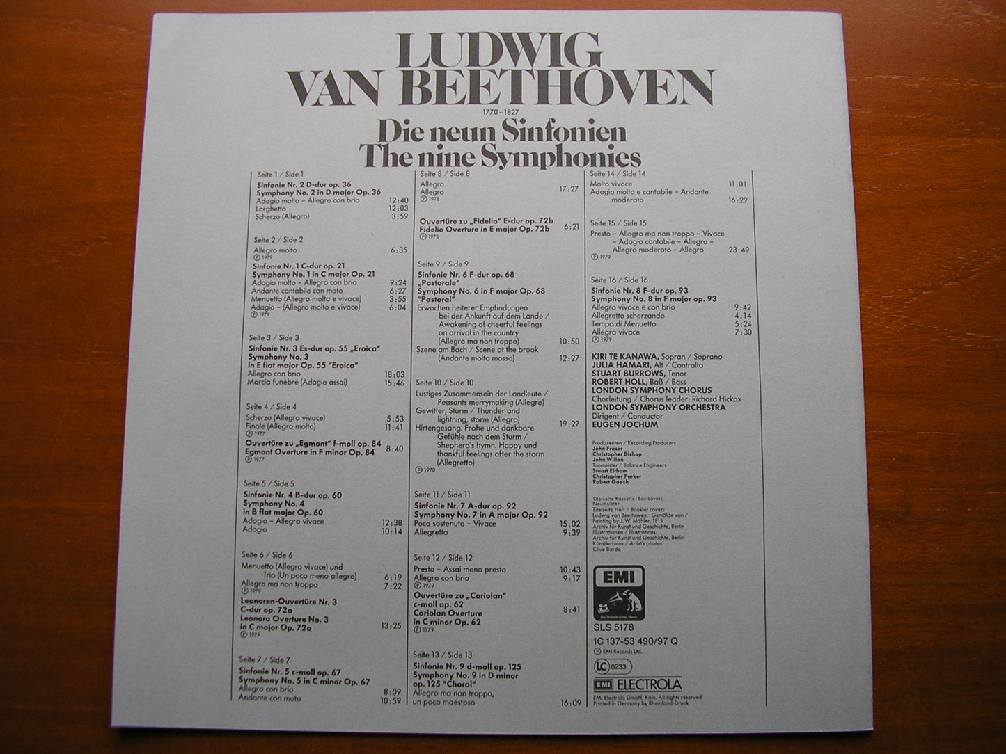 BEETHOVEN: THE NINE SYMPHONIES / FOUR OVERTURES   JOCHUM / LONDON SYMPHONY  SLS 5178