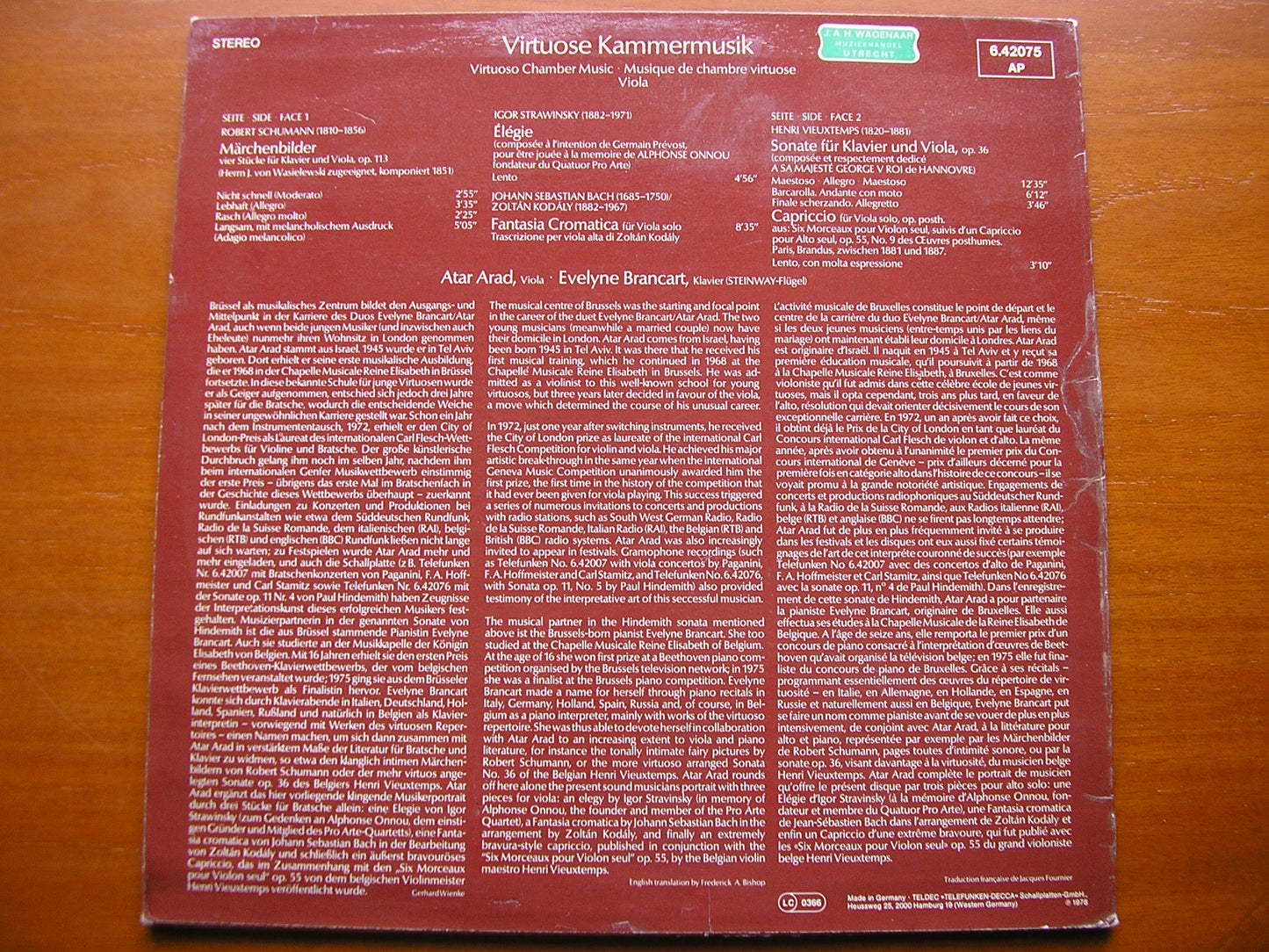 MUSIC FOR VIOLA: VIEUXTEMPS / STRAVINSKY / BACH / SCHUMANN    ARAD / BRANCART   6.42075