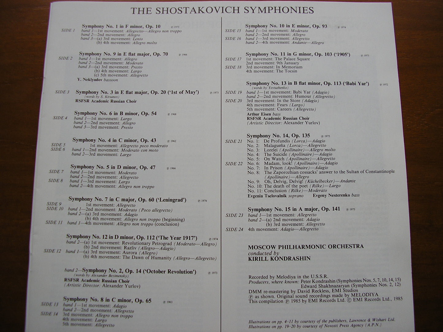 SHOSTAKOVICH: THE COMPLETE SYMPHONIES    KONDRASHIN / MOSCOW PHILHARMONIC  12 LP BOX SET   EX 2903873