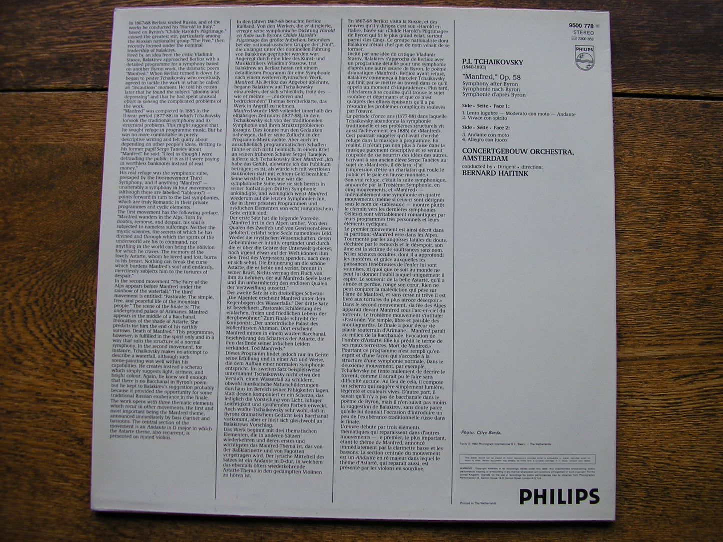 TCHAIKOVSKY: MANFRED SYMPHONY   HAITINK / CONCERTGEBOUW ORCHESTRA  9500 776
